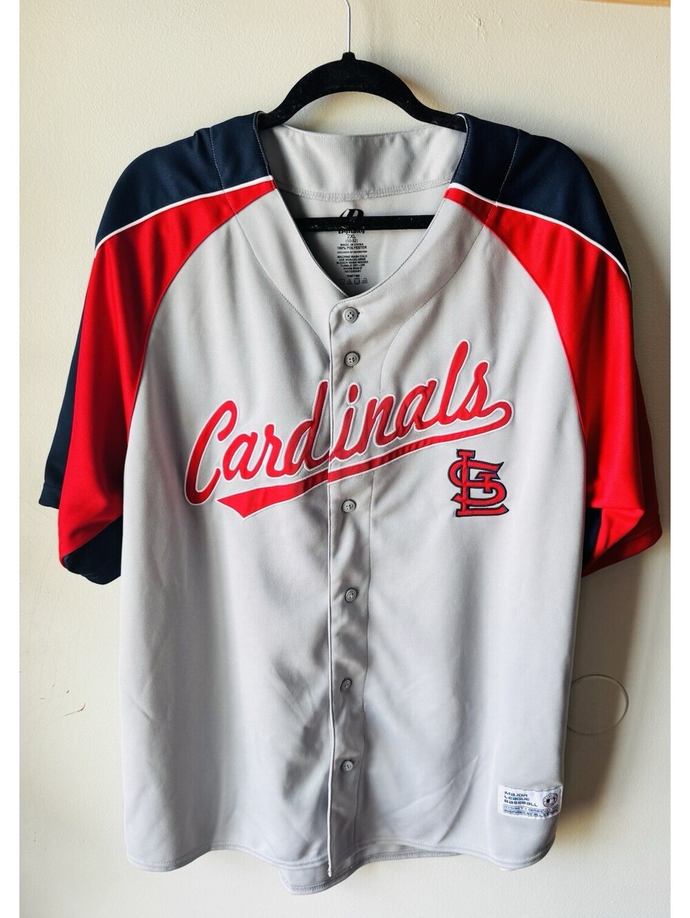 ST. LOUIS CARDINALS-Dynasty Series-2XL-MLB Gray/Red Baseball Jersey-Button Up